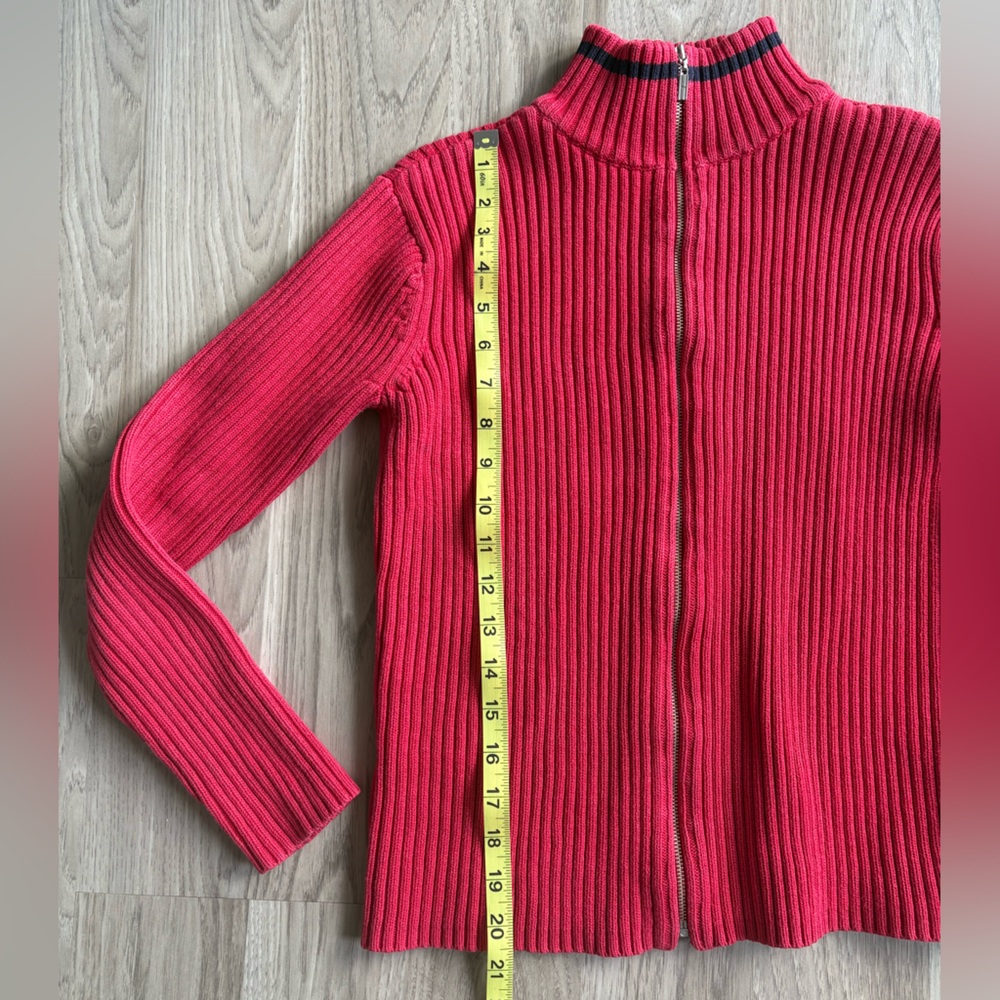 Tommy Hilfiger Red Ribbed Turtleneck Sweater Full Zip Sweater - Picture 3 of 5